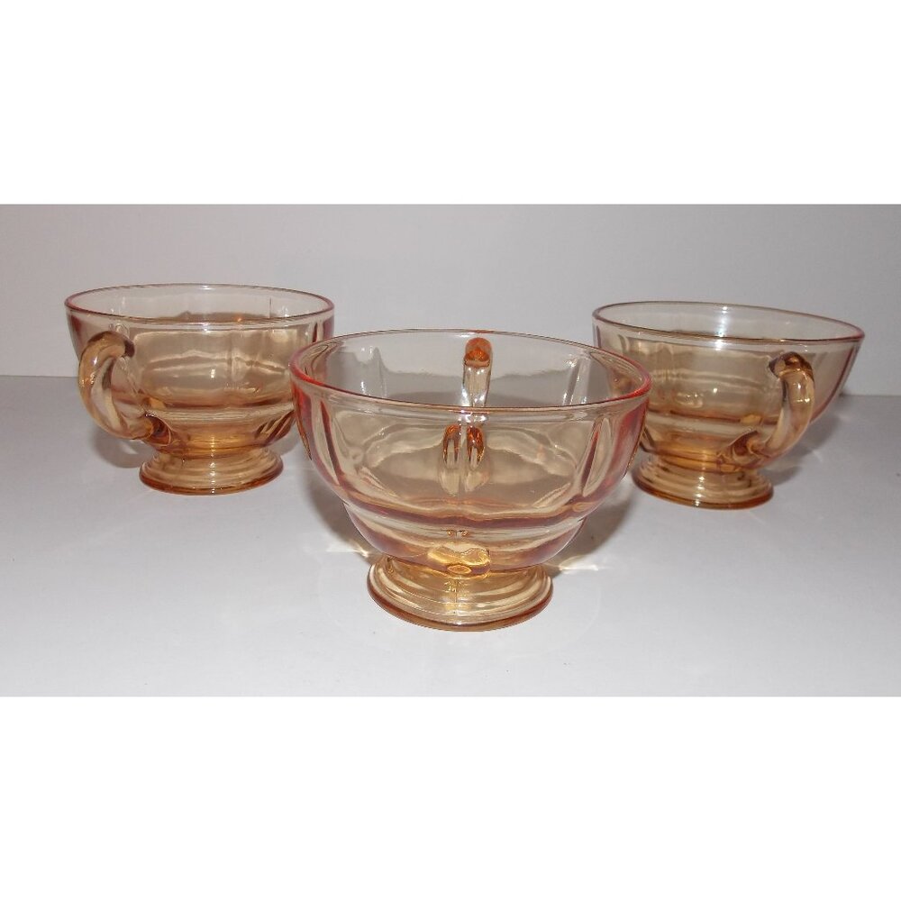 Vintage New Martinsville Moondrops Amber Depression Cup Lot 3in Tall Pedestal